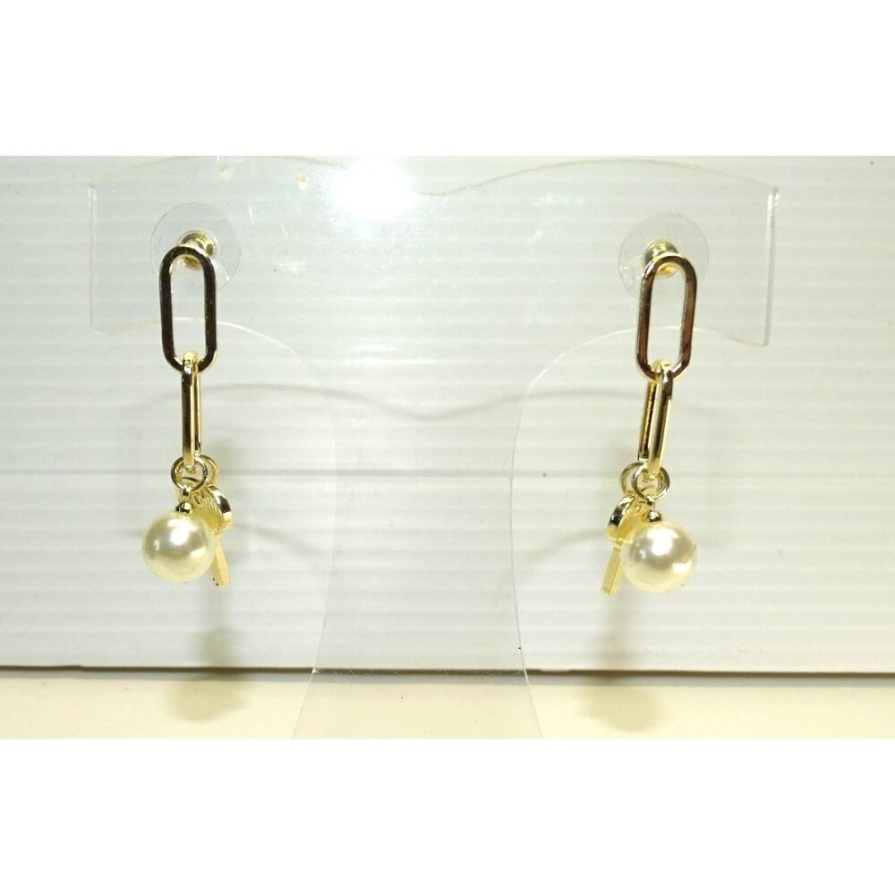 Gold-Tone Key & Pearl Dangle Earrings